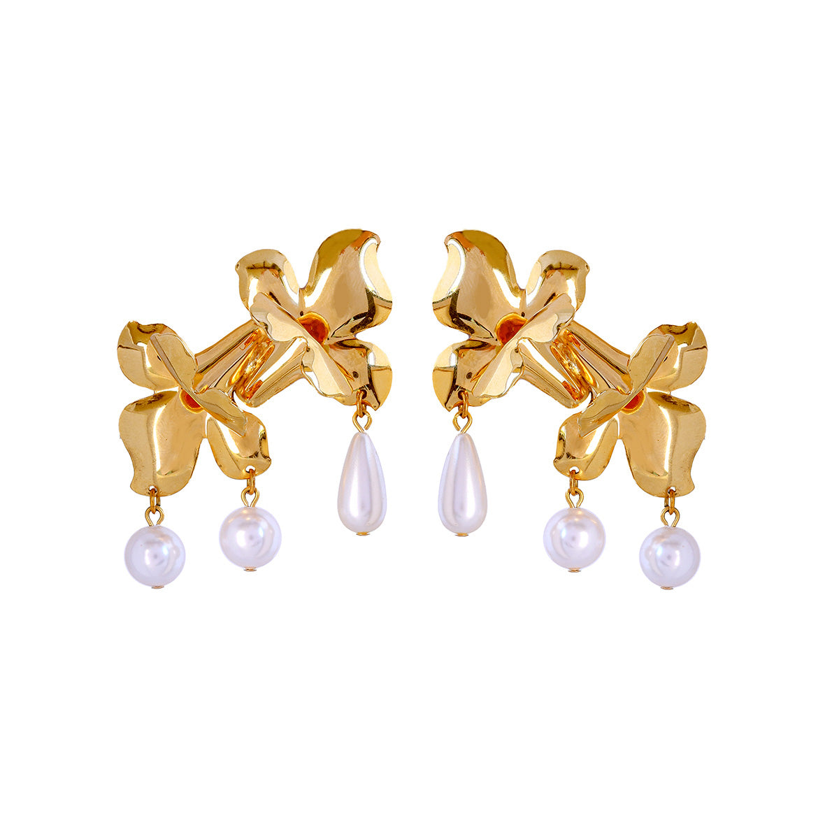 Ruby floral & pearl drop earrings
