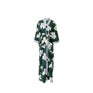Les Fleurs Emerald Long Silk Robe