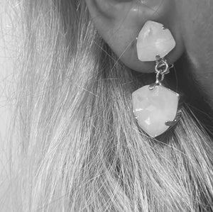 At Dawn Assymetric double drop earrings in Pink Pony