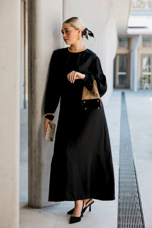 Gabriella Long Sleeve Silk Maxi in Black | Long Maxi Dress Chelsea De Luca Jewellery Gabriella Long Sleeve Silk Maxi in Black | Long Maxi Dress Chelsea De Luca Jewellery