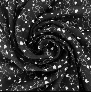 Silk Blend Scarf - In Black & White Floral